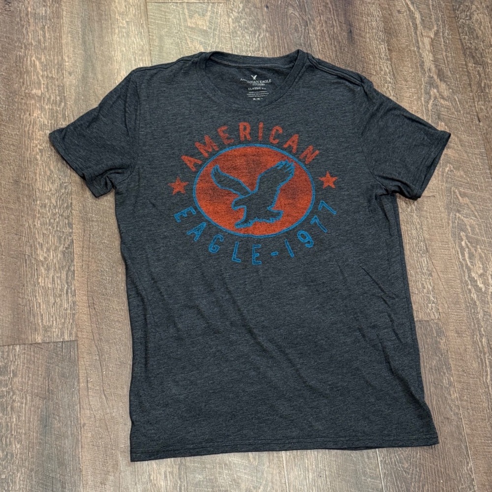 American Eagl Classic Fit Graphic T-Shirt Gray Heather Medium 1977 Logo